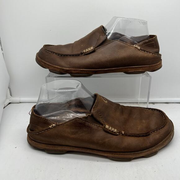 Olukai Shoes Mens 9 Moloa Brown Comfort Leather Slip On Drop Heel - Picture 1 of 9